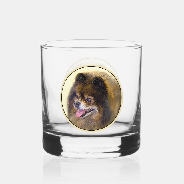 Spitz Black and Tan Malerei Original Hunde Kunst Whiskyglas (Vorderseite)