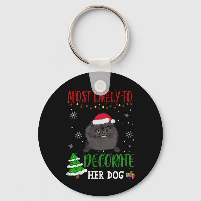 Spitz Black Dog Weihnachten am wahrscheinlichsten  Schlüsselanhänger (Vorderseite)