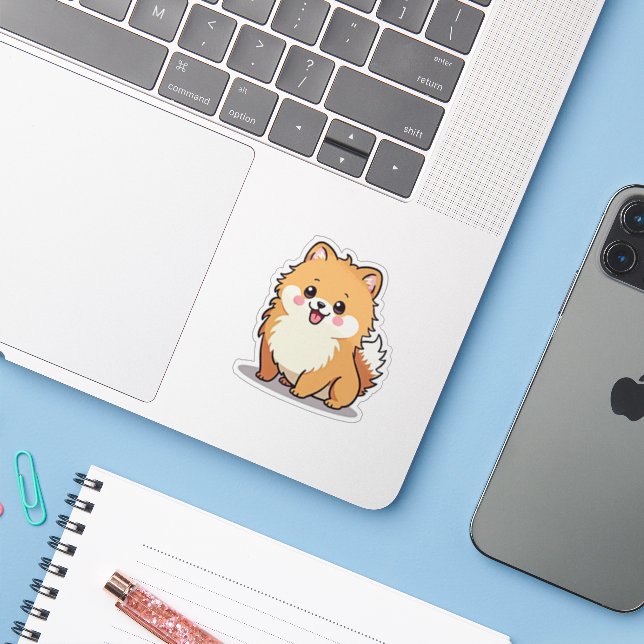 Spitz, Bubbly Kawaii Charm, Klein Aufkleber (Laptop mit iPhone)