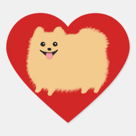 Spitz Cartoon Dog - Super Niedlicher Pommy on Red Herz-Aufkleber
