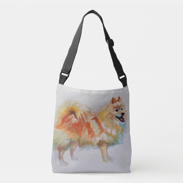 Spitz Deutsche Spitz Hunde Crossbody Bag Tragetaschen Mit Langen Trägern (Vorderseite)