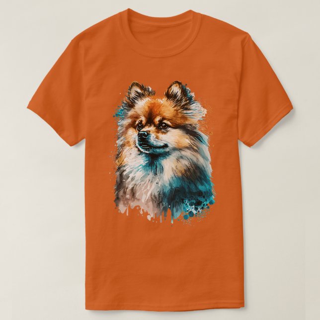 Spitz Dog Aquarellbild T-Shirt (Design vorne)