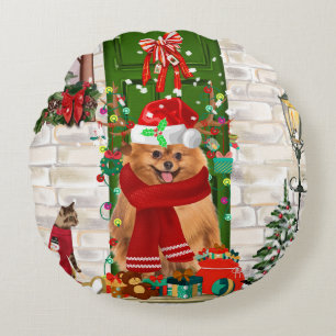 Spitz Dog Christmas Rundes Kissen