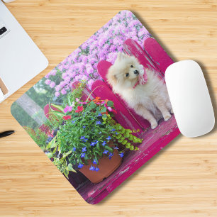 Spitz Dog Florals Rustikaler Garten Bench Szene Mousepad