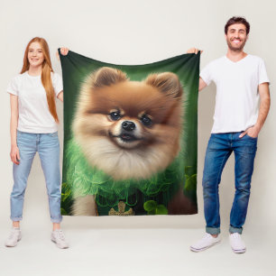Spitz Dog in St. Patrick's Day Dress Fleecedecke