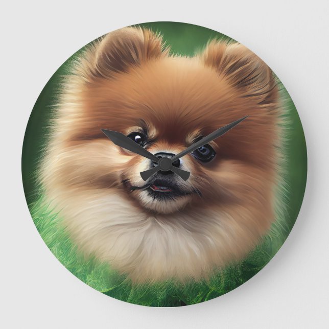 Spitz Dog in St. Patrick's Day Dress Große Wanduhr (Vorderseite)