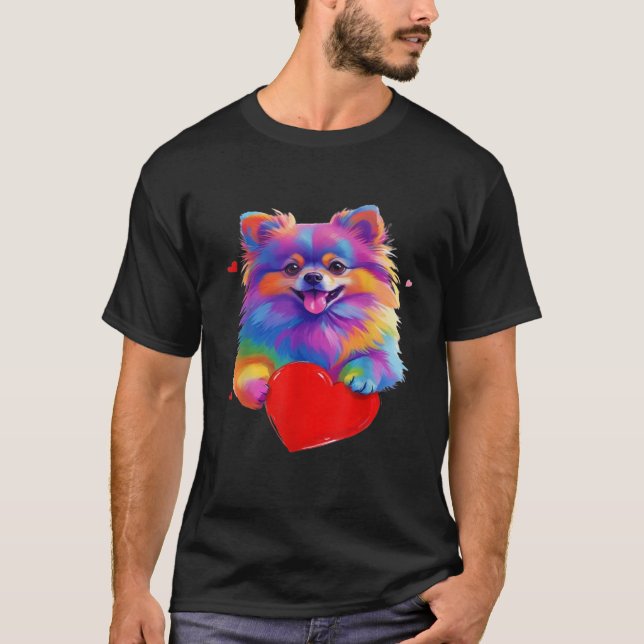 Spitz Dog Lover Farbenfroher Spitz Herzstück T-Shirt (Vorderseite)