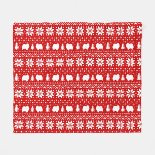 Spitz Dog Silhouetten Weihnachtsmuster Rot Fleecedecke