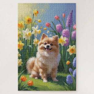Spitz Dog Spring Blumen Malerei