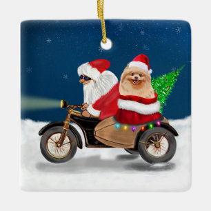 Spitz Dog Weihnachtsmann Keramikornament