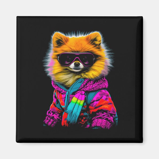 Spitz Dog Wintersport Snowboard Magnet (Vorne)
