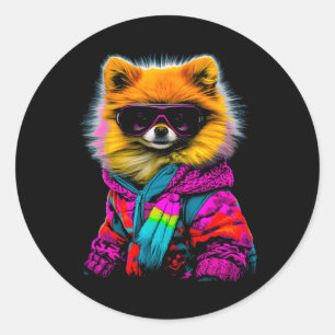 Spitz Dog Wintersport Snowboard Runder Aufkleber