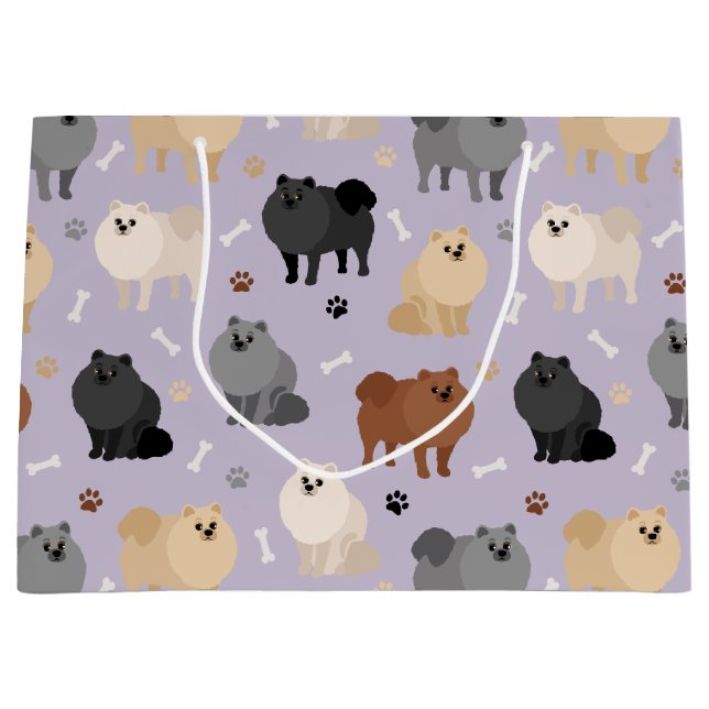 Spitz-Drucke und Dog-Knochen Große Geschenktasche Geschenktüte (Vorderseite)