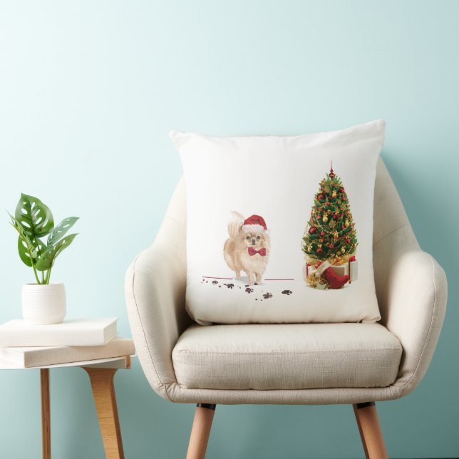 Spitz Funny Christmas Dog mit Baum Kissen (Stuhl )