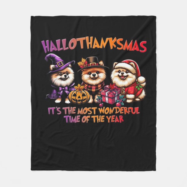Spitz Halloween Erntedank Weihnachtsklasse Fleecedecke (Vorderseite)