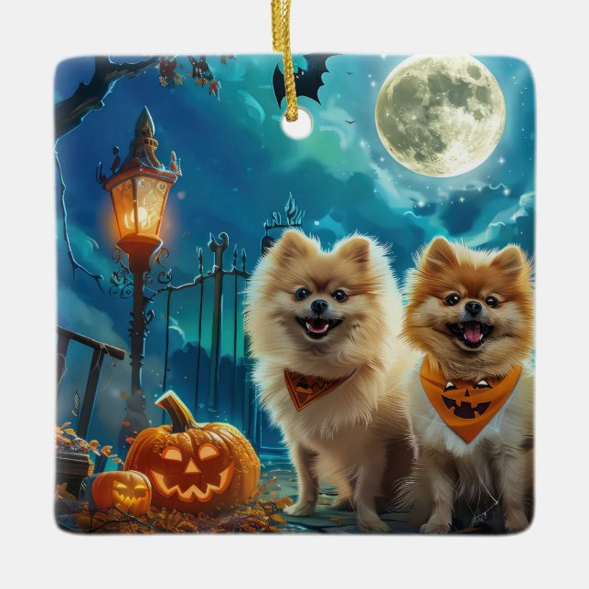 Spitz Halloween Spooky Keramikornament (Vorderseite)