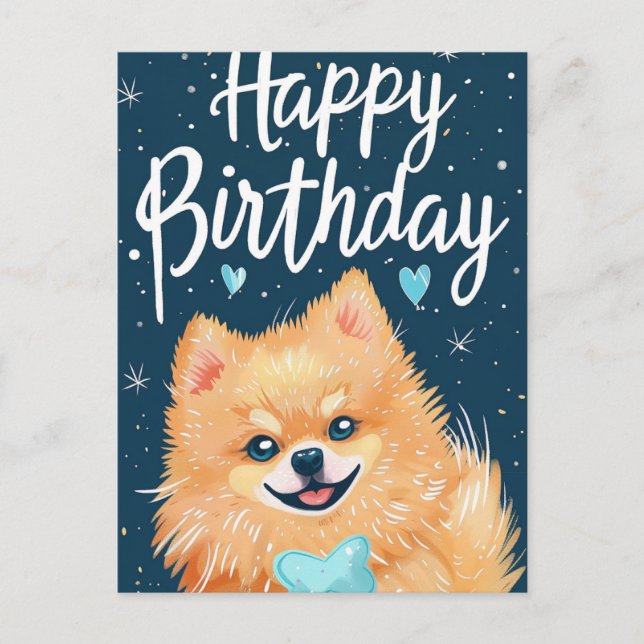 Spitz Happy Birthday Postkarte (Vorderseite)
