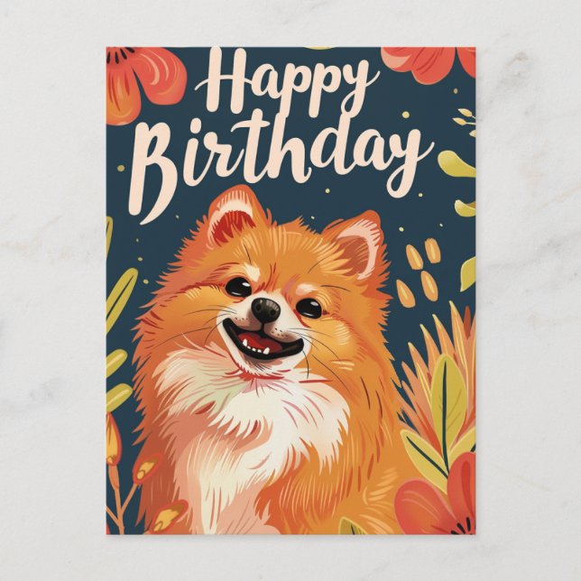 Spitz Happy Birthday Postkarte (Vorderseite)