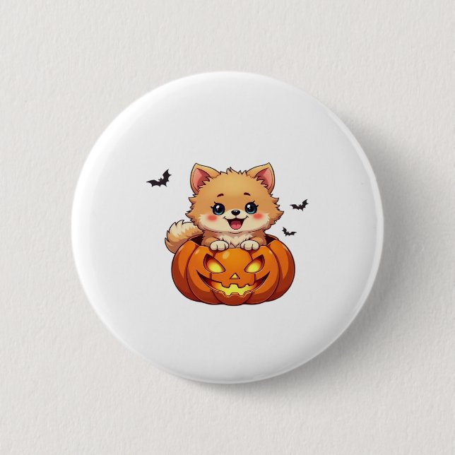 Spitz Happy Halloween Kürbis Classic T-S Button (Vorderseite)