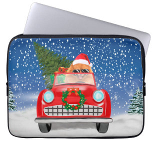 Spitz Hund Autofahren im Schnee Weihnachten Laptopschutzhülle