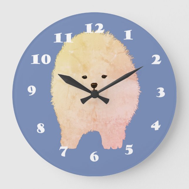Spitz-Hund, flaumige Haustier-Wand-Uhr Große Wanduhr (Vorderseite)
