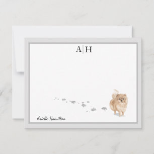 Spitz Hund Grau-Grenze Monogramm Personalisiert Mitteilungskarte