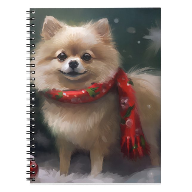 Spitz Hund im Schnee Weihnachten Notizblock (Vorderseite)