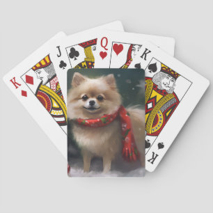 Spitz Hund im Schnee Weihnachten Spielkarten