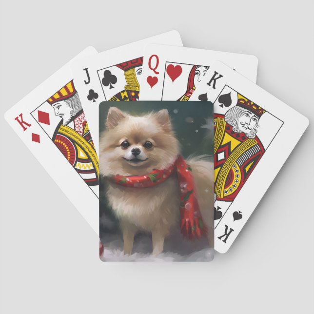 Spitz Hund im Schnee Weihnachten Spielkarten (Rückseite)