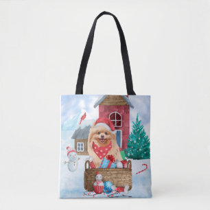 Spitz Hund im Schnee Weihnachts-Hundeschlitten wer Tasche