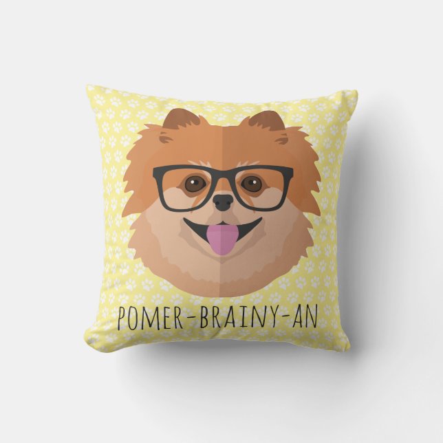 Spitz-Hund in den Nerd-Gläsern | POMER-BRAINY-AN Kissen (Vorderseite)