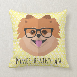Spitz-Hund in den Nerd-Gläsern POMER-BRAINY-AN Kissen