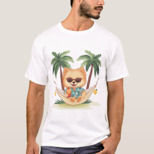 Spitz Hund in einem hawaiianischen Shirt