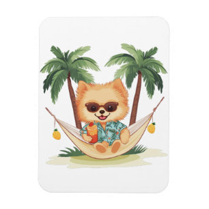 Spitz Hund in einem hawaiianischen Shirt Magnet