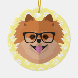 Spitz Hund in Nerd Brille | NIEDLICHER HIPSTER Keramik Ornament