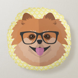 Spitz Hund in Nerd Brille NIEDLICHER HIPSTER Rundes Kissen