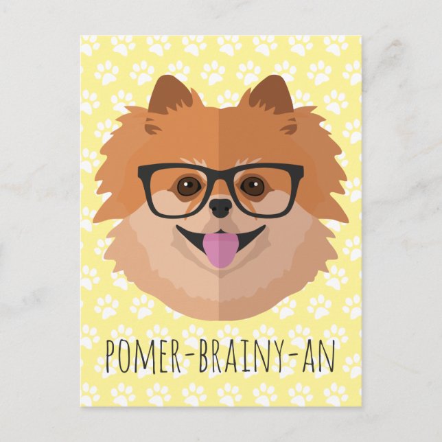 Spitz Hund in Nerd Brille | POMER-BRAINY-AN Postkarte (Vorderseite)