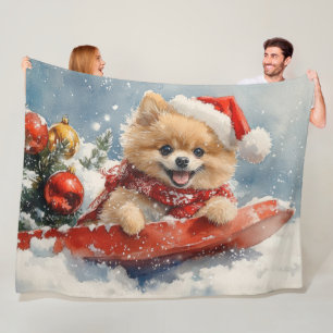 Spitz Hund in Sledge Lass es Schnee Weihnachten Fleecedecke