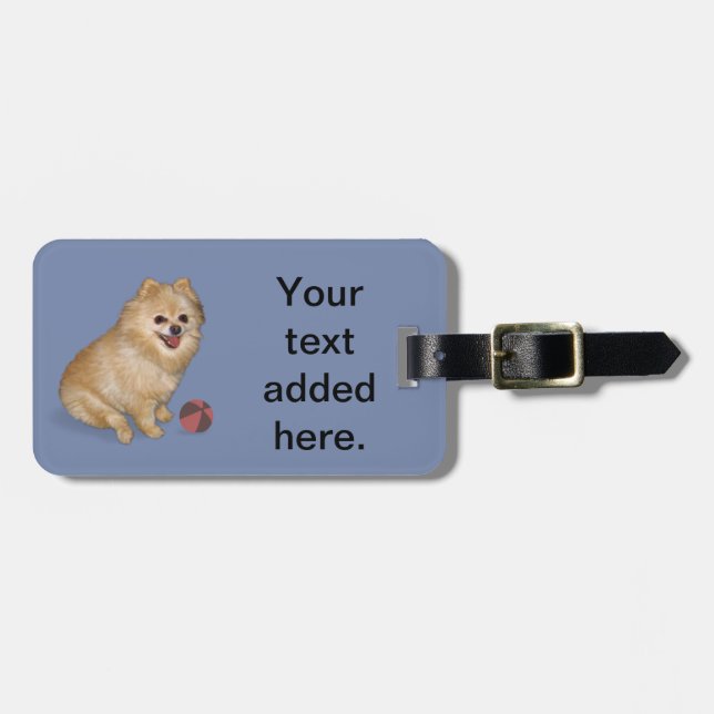 Spitz-Hund mit Ball Gepäckanhänger (Vorderseite horizontal)