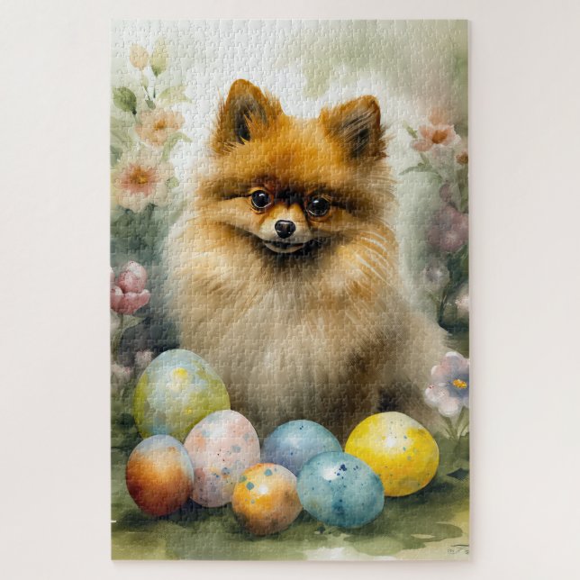 Spitz Hund mit Ostereiern Urlaub (Vertikal)