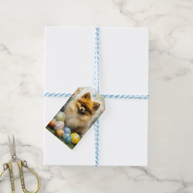 Spitz Hund mit Ostereiern Urlaub Geschenkanhänger (Mit Garn)