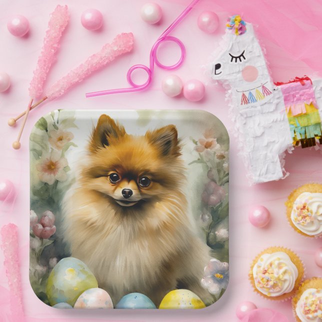Spitz Hund mit Ostereiern Urlaub Pappteller (Party)