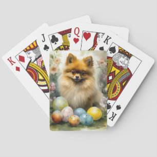 Spitz Hund mit Ostereiern Urlaub Spielkarten