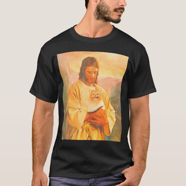 Spitz Hund und Jesus Lover Funny Niedlich T-Shirt (Vorderseite)