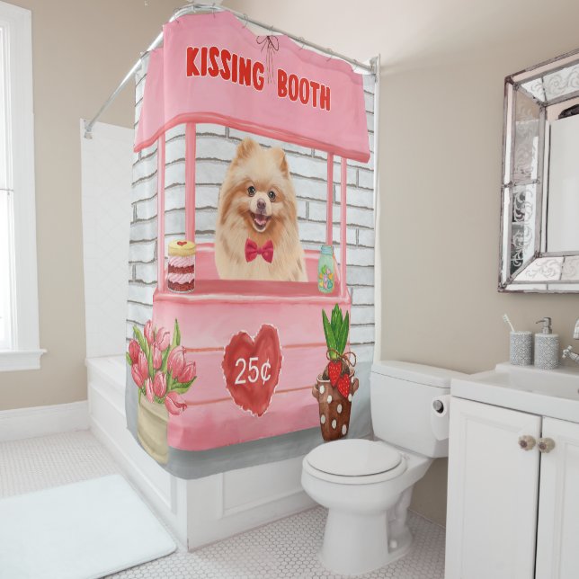 Spitz Hund Valentinstag Kissing-Stand Duschvorhang (Beispiel)