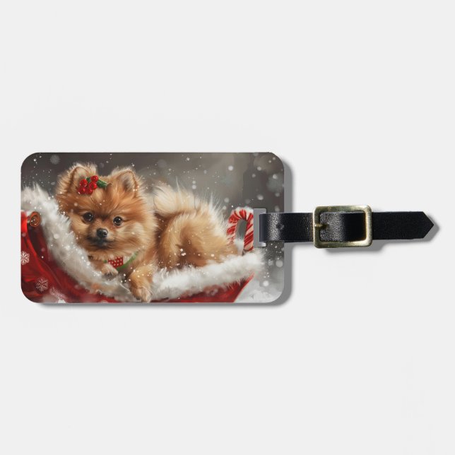 Spitz Hund Weihnachten Gepäckanhänger (Vorderseite horizontal)