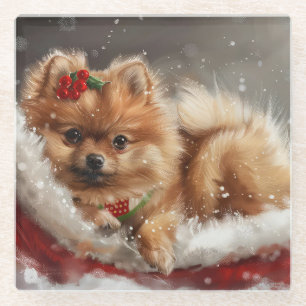 Spitz Hund Weihnachten Glasuntersetzer