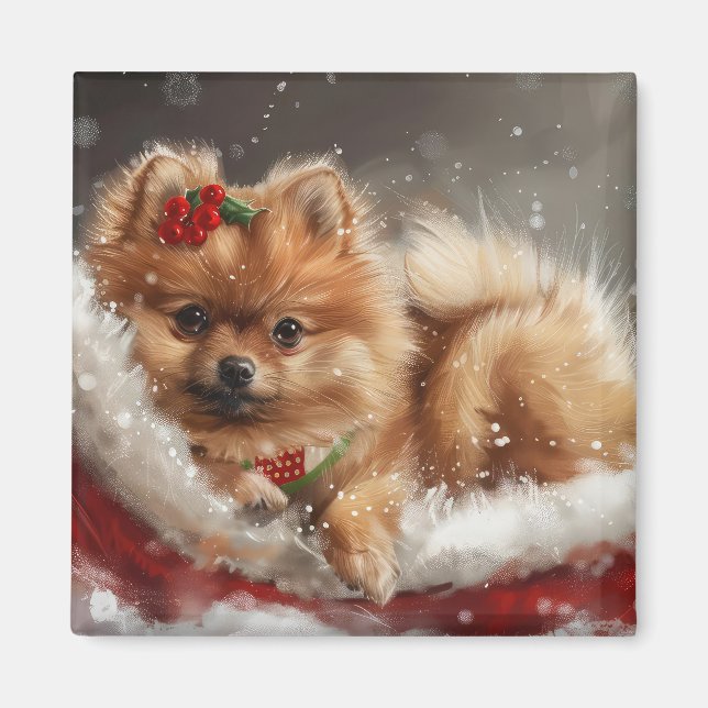 Spitz Hund Weihnachten Magnet (Vorne)