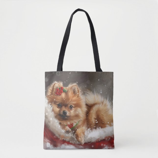 Spitz Hund Weihnachten Tasche (Vorderseite)