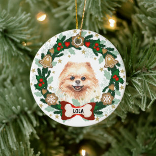 Spitz Hund Weihnachts-Keks Keramik Ornament